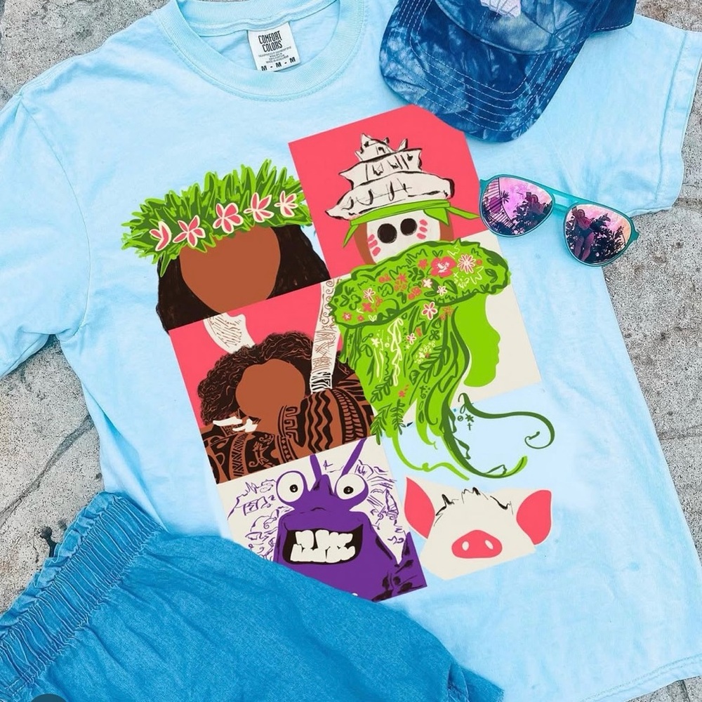 Disney Moana Inspired Short Sleeve Unisex Shirt with Maui, Pua, Hei Hei, Te Fiti